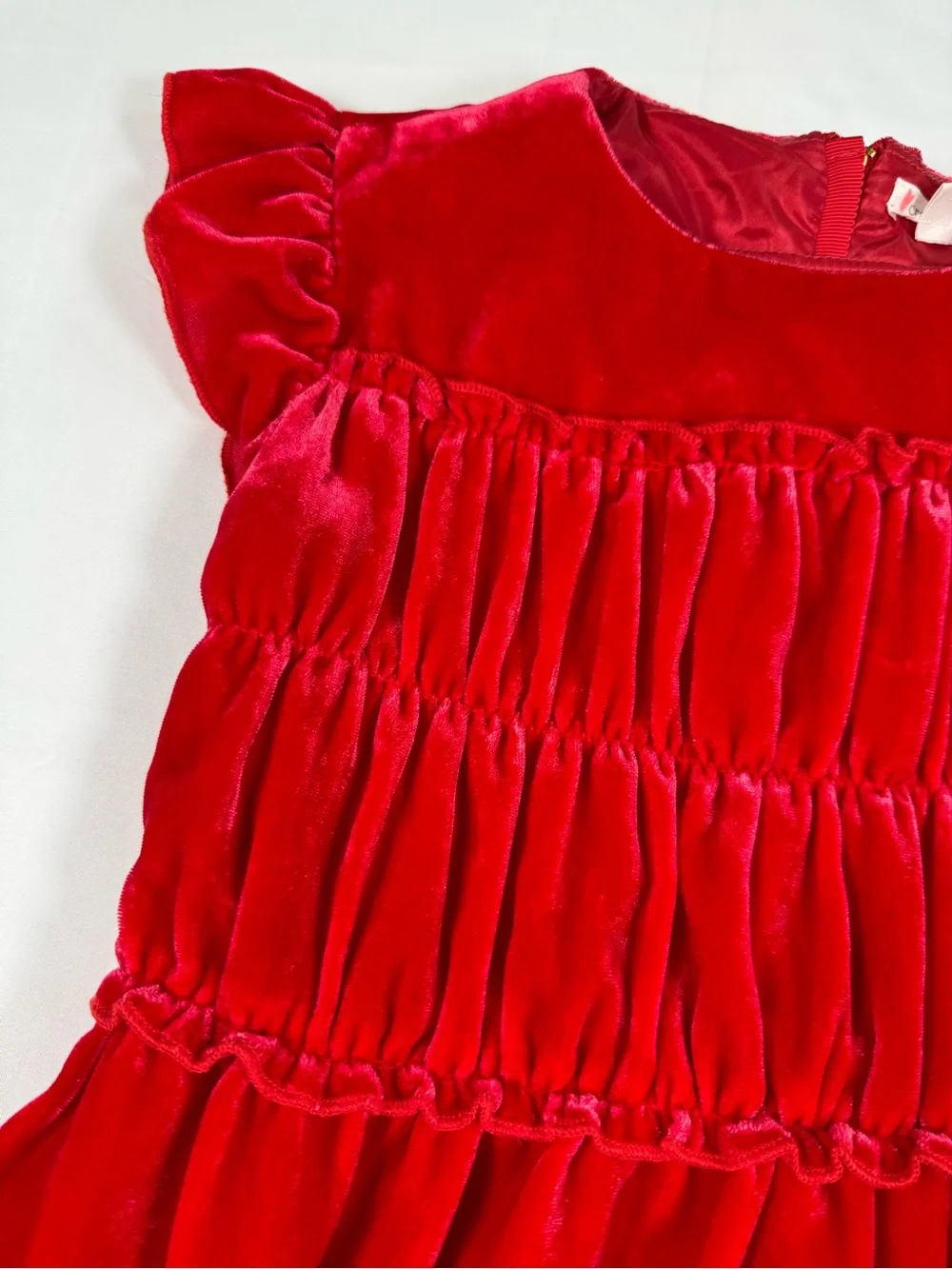 CREWCUTS Girls Velvet Smocked Holiday Party Dress 6 Ruffle Sleeve Christmas